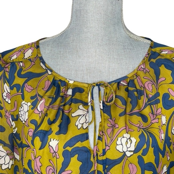 LOFT Floral Print Blouse - Olive Green Pink Navy Long Sleeve Tie Neck Boho
Top M - Picture 5 of 10